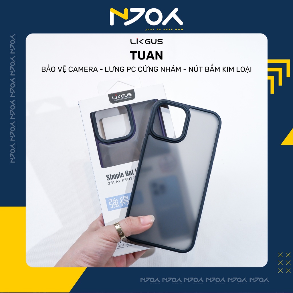 Ốp Lưng Nhám Chống Vân Tay Nút Bấm Kim Loại Viền Màu Cho Điện Thoại IP11/12/13/14 Pro Max Likgus Njoyshop