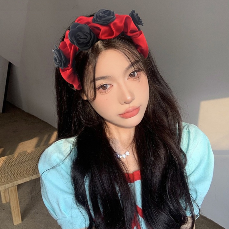 Băng Đô Cài Tóc Bằng Vải Satin Không Kẹp Họa Tiết Hoa Hồng Ngọt Ngào Thời Trang Cho Nữ