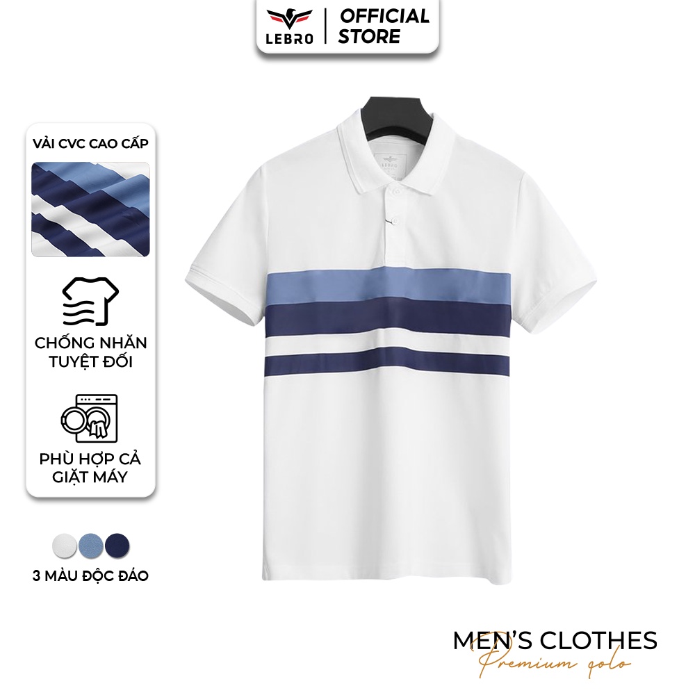 Áo polo nam, áo thun nam có cổ cotton cao cấp, chuẩn form slimfit, phối sọc ngang trẻ trung, thể thao LEBRO L122APL008