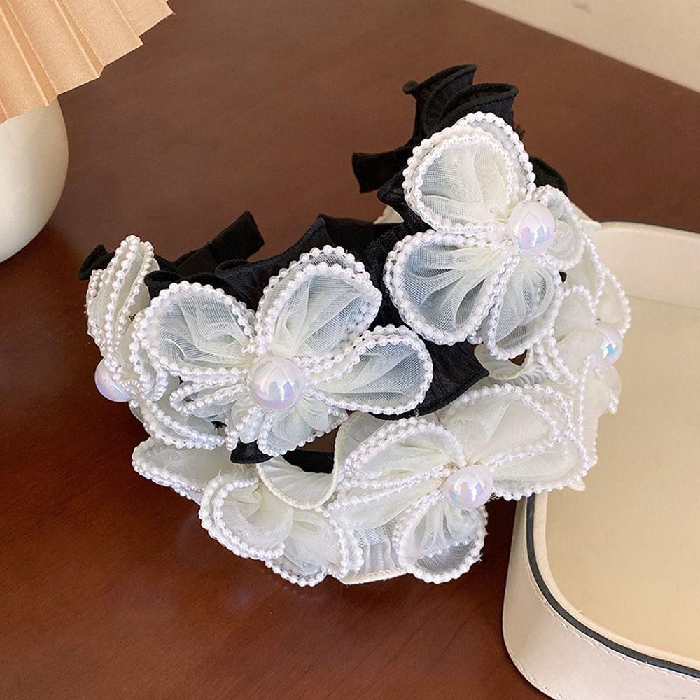 LOMBARD Băng Đô Trang Điểm / Cài Tóc Bằng Vải Lưới Không Trượt Họa Tiết Hoa Thời Trang Hàn Quốc