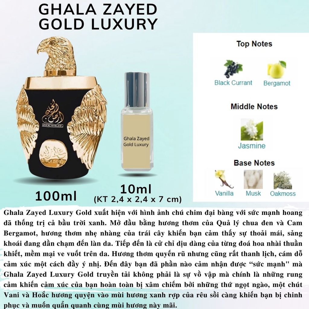 Nước hoa Nam Dubai - Ghala Zayed Gold Luxury EDP(đại bàng đen) mùi hương mạnh mẽ, sang chảnh quý tộc dứa khói đỉnh cao