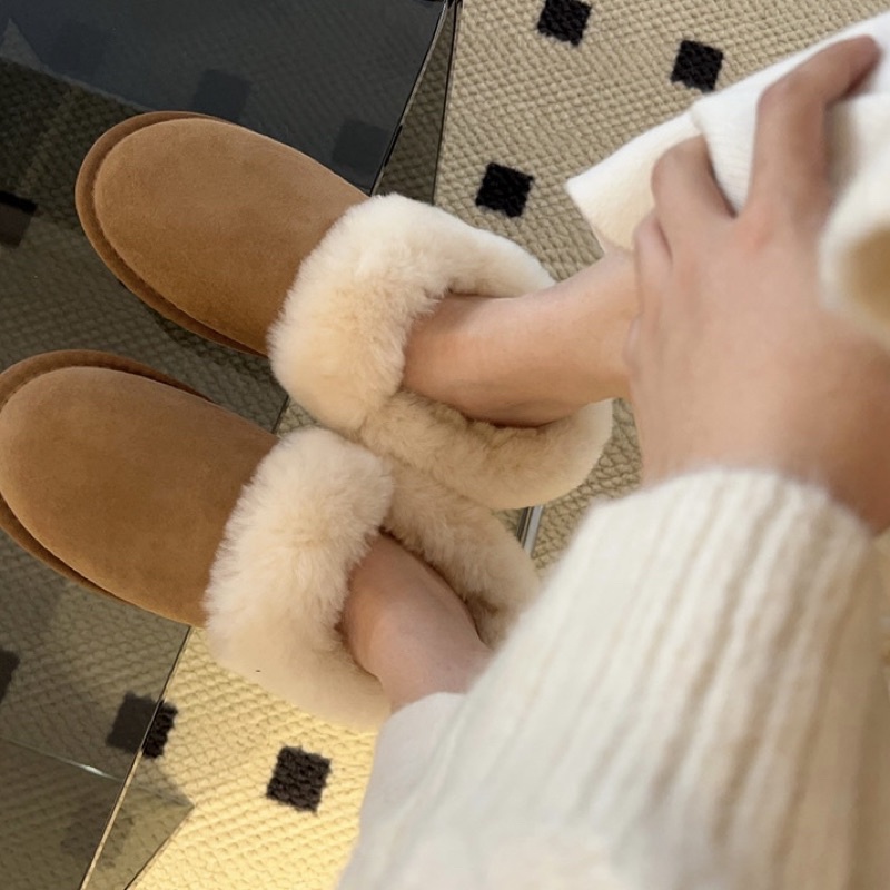 Giày lười da lộn lông thỏ đi tuyết cho nữ lót lông siêu dày ấm