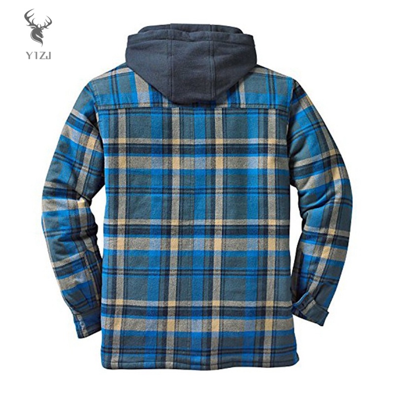 Áo Khoác Sơ Mi Flannel Chần Bông Dày Tay Dài Có Mũ Trùm Đầu Chần Bông Kẻ Sọc Caro Chần Bông Dáng Rộng Dày Dặn Cho Nam