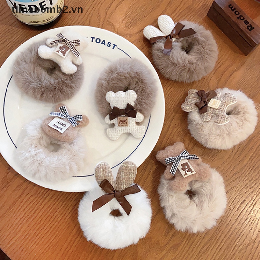 {Mới} Dây Buộc Tóc Cao Su Trắng Hình Tai Thỏ Và Gấu Hoạt Hình Đáng Yêu Thời Trang Cho Nữ