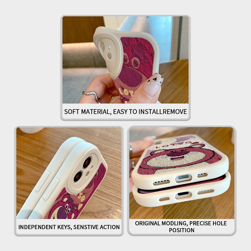 Ốp Điện Thoại Da PU Hình Gấu Dâu Tây Cho Realme 5 5i 5S 6i