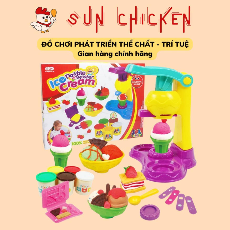 Bộ đồ chơi đất nặn làm kem, nấu ăn cho bé an toàn có khuôn kèm 5 hủ đất nặn mềm dẻo không dính tay