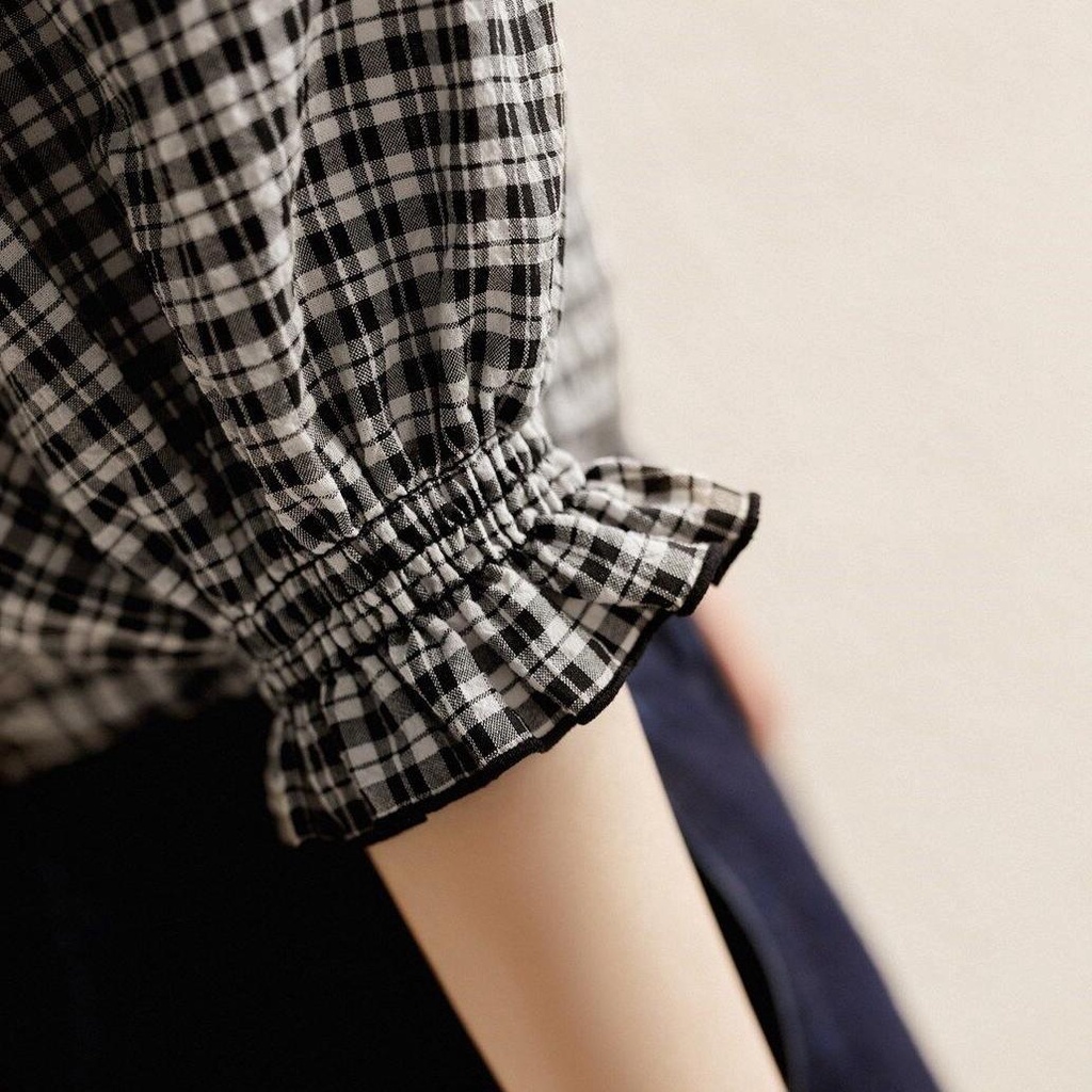 Áo Sơ Mi Ngắn Tay Form Rộng Họa Tiết Ca Rô Thời Trang Dành Cho Nữ