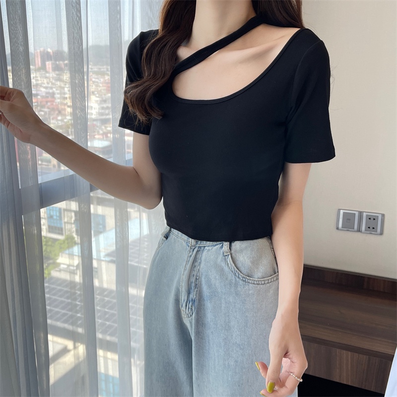 Áo Thun Tay Ngắn Cổ Vuông Dáng Ôm Thời Trang Quyến Rũ Cho Nữ