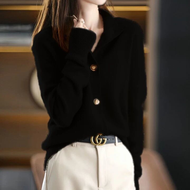 Áo Khoác Cardigan Dệt Kim Cổ Đứng Tay Dài Dáng Rộng Phong Cách Hàn Quốc Thời Trang Cho Nữ