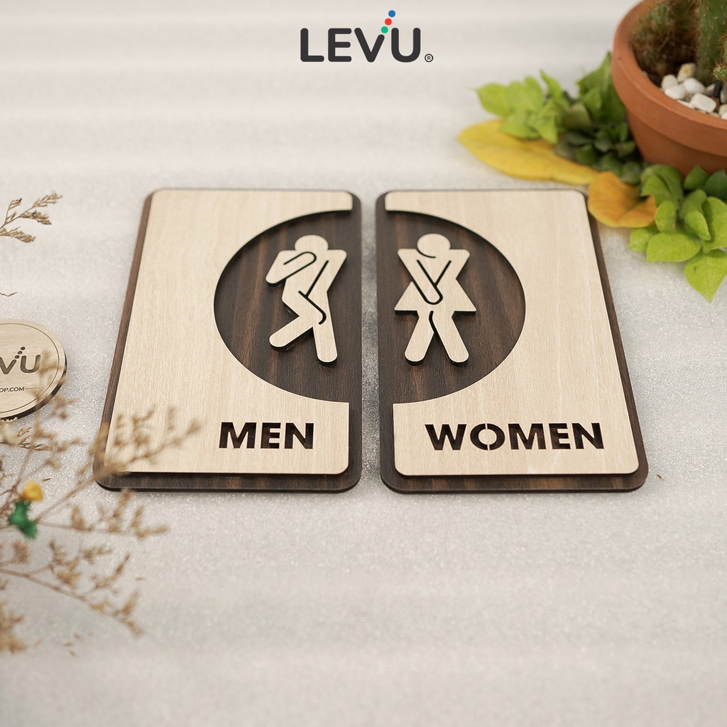Bộ bảng decor wc Men Women bằng gỗ khắc laser 3D cao cấp LEVU-TL35