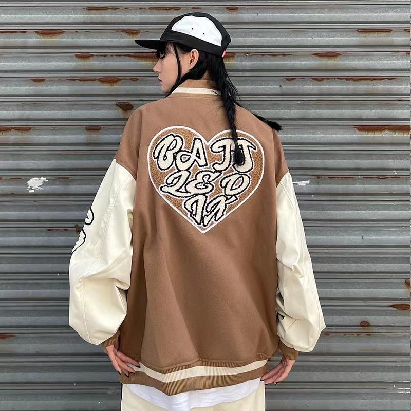 IELGY   Áo Khoác Bóng Chày Bằng Lông Cừu Dáng Rộng Phong Cách retro Mỹ Dành Cho Nữ