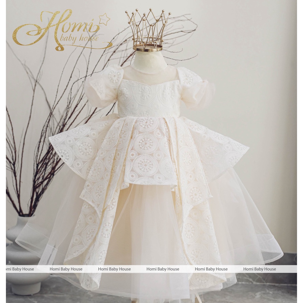 Váy công chúa em bé thiết kế HOMI BABY HOUSE đi tiệc đi chơi Arin dress - Ren Phối lưới tay nhún
