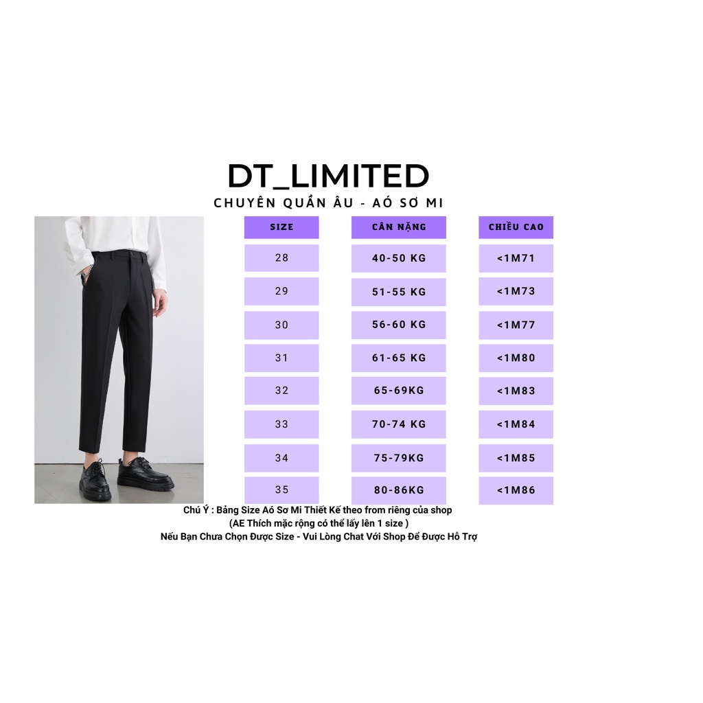 Quần Âu Nam Cạp Cao 2 Khuy Hàn Quốc Cao Cấp - kiểu mới , phong cách hàn Quốc , DÁng Ôm Chuẩn DT Limited