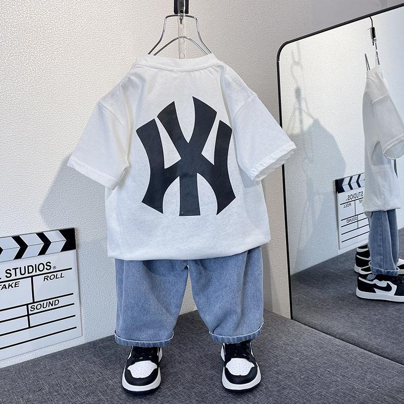 Set Áo Thun Tay Ngắn + Quần Short Denim Mỏng Thời Trang Mùa Hè Hàn Quốc Mới 2023 Cho Bé Trai