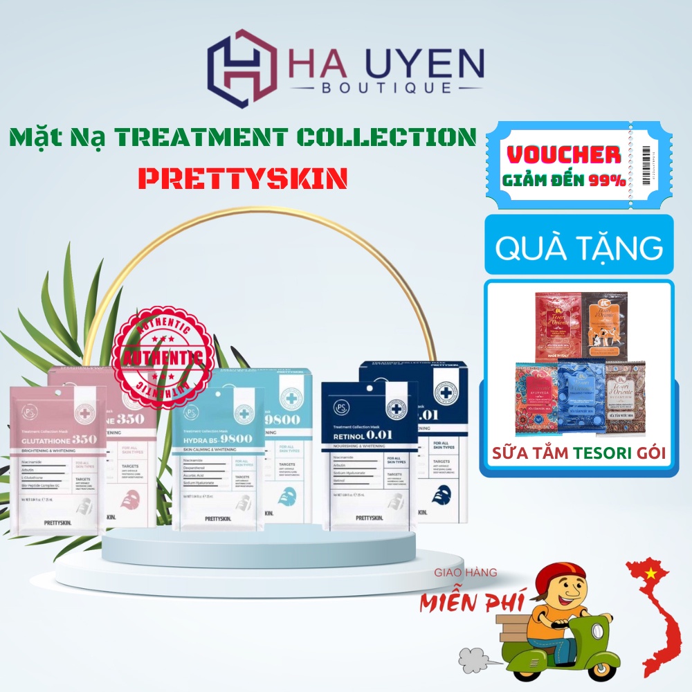 Mặt Nạ Treatment Collection PRETTYSKIN, Truyền Trắng, Dưỡng Ẩm & Phục Hồi Da - Hộp 10 Miếng [ Auth Hàn Quốc 100% ]