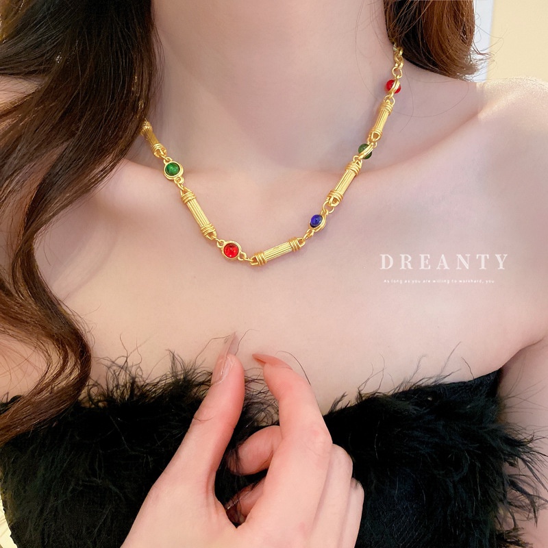 Vòng Cổ Khóa Chữ T Bằng Tre Đính Kim Cương Phong Cách Thời Trung Cổ Âu Mỹ