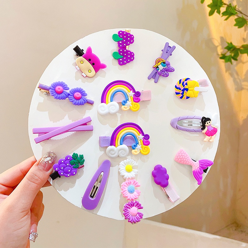 Set 14 Kẹp Tóc Hoạt Hình Phong Cách Hàn Quốc Xinh Xắn Cho Bé Gái