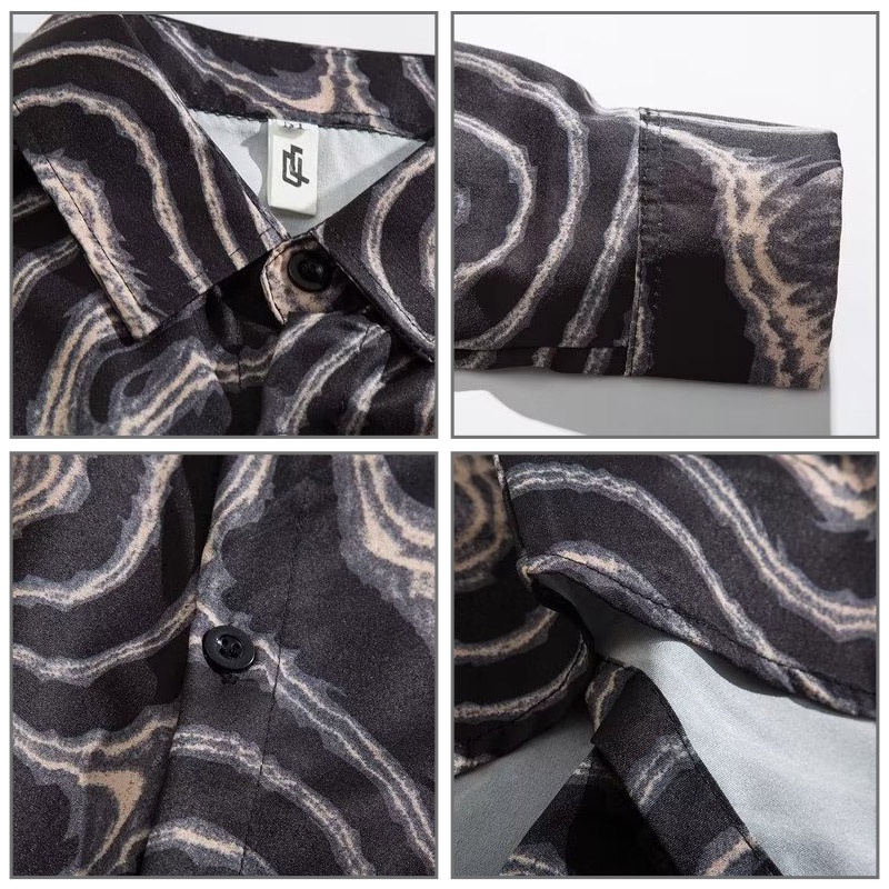 Áo sơ mi AOKANG tay dài cổ bẻ in họa tiết phong cách Hong Kong thời trang mùa thu dành cho nam