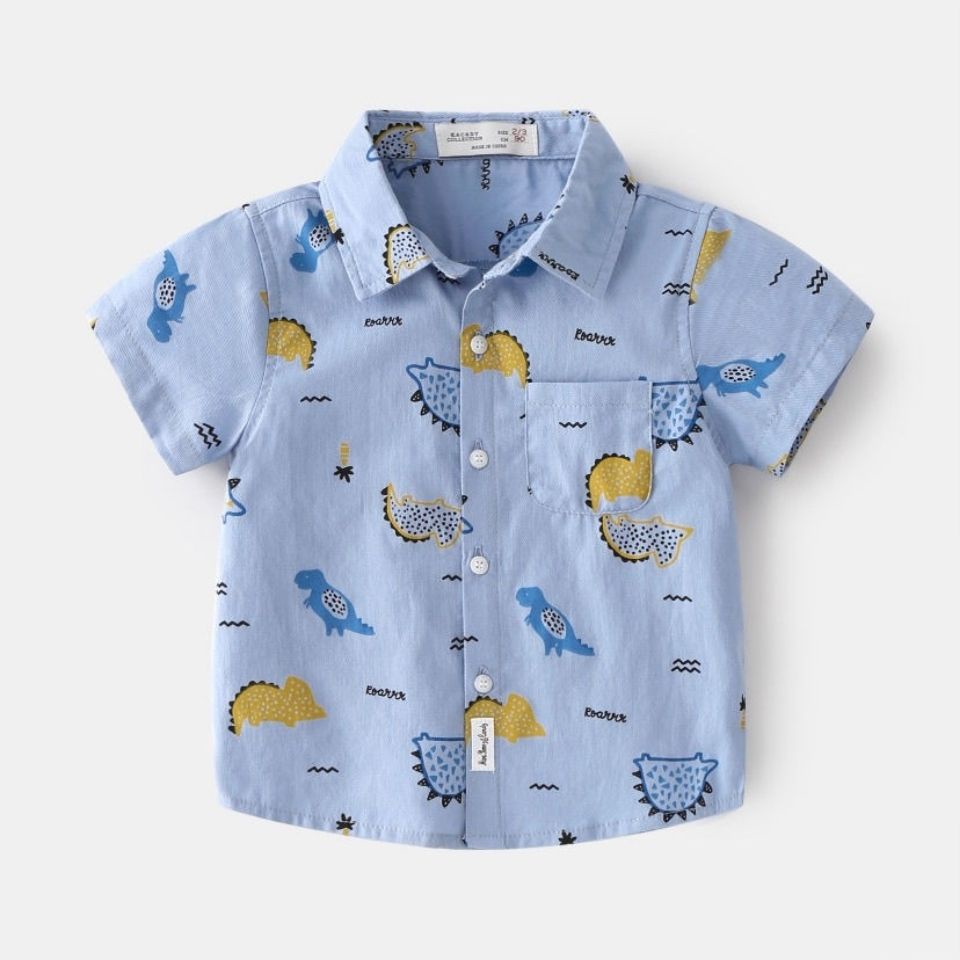 Áo Sơ Mi Tay Ngắn Dáng Rộng In Họa Tiết Khủng Long Hoạt Hình Phong Cách Hàn Quốc Thời Trang Mùa Hè 2023