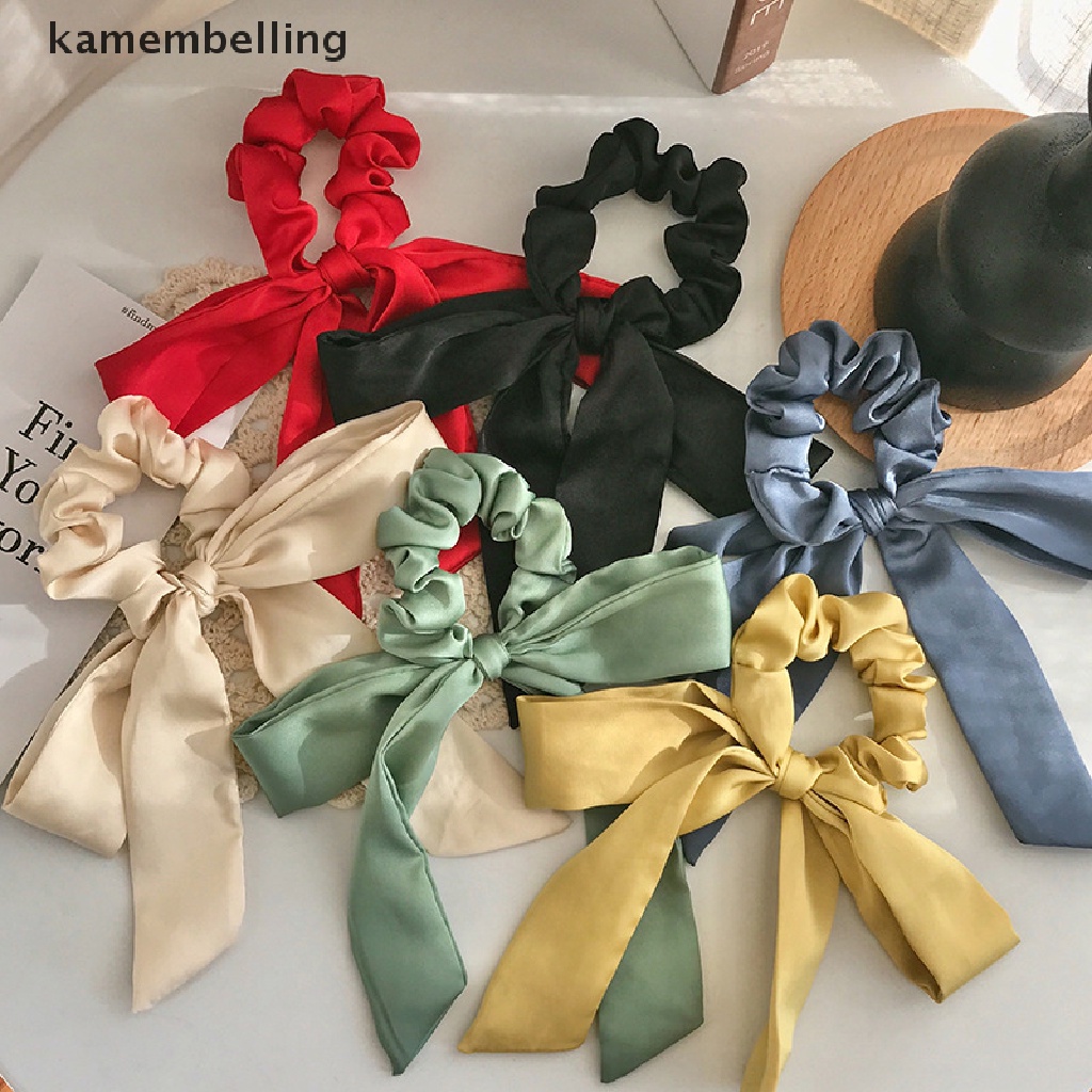 Dây Buộc Tóc Ruy Băng Dài Co Giãn Màu Trơn Thời Trang Thanh Lịch Cho Nữ