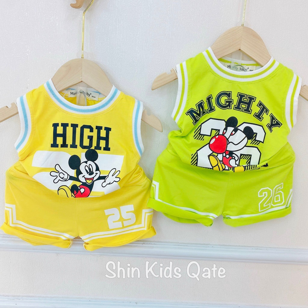 Full Size  Bộ Ba Lỗ Minkey BaBy Chất Thun Lạnh Phối Bo Viền In Hình Thể Thao Dành Cho Bé.