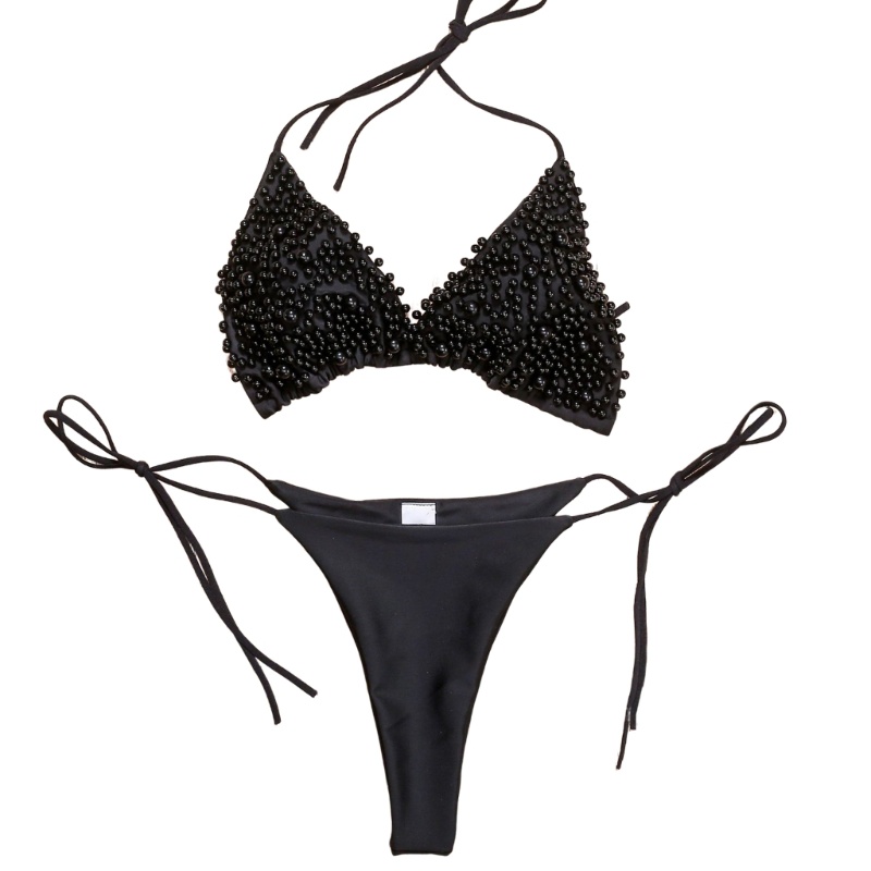 Brroa Bộ Đồ Bơi Bikini Hai Mảnh Buộc Dây Đính Ngọc Trai Lấp Lánh Quyến Rũ Cho Nữ