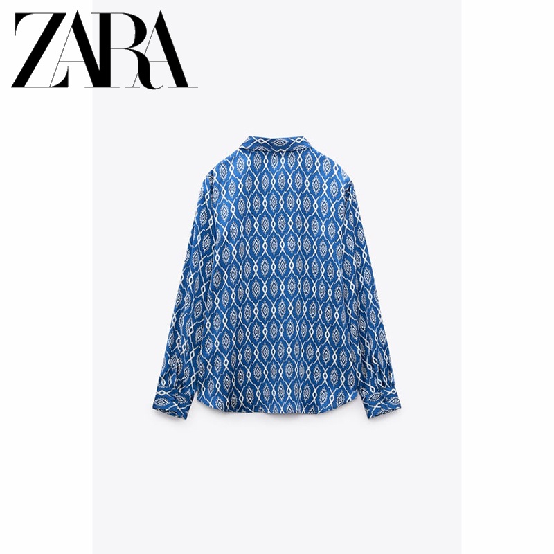 ZARA spring new women's silk satin texture printed shirt