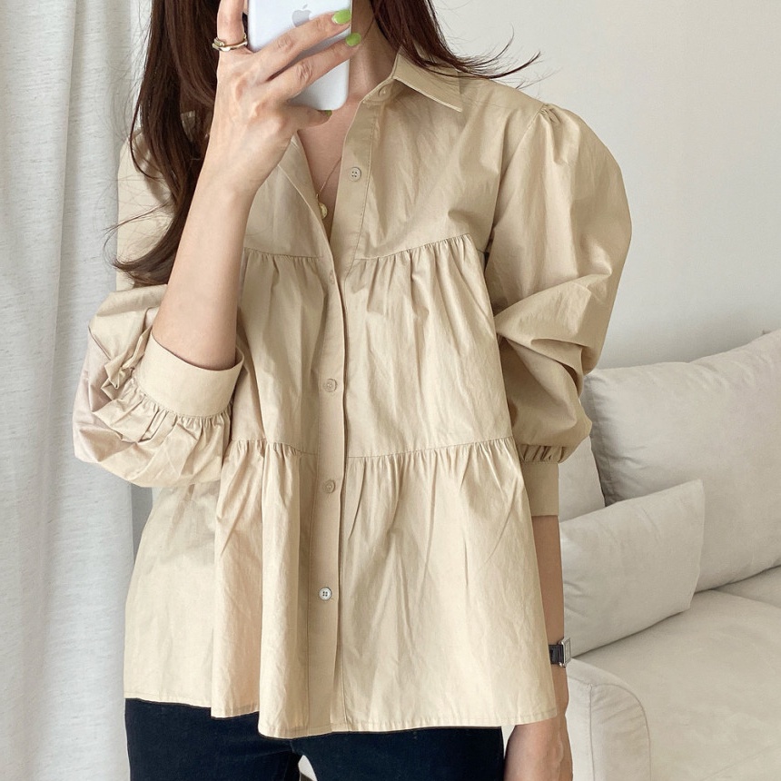 Áo Sơ Mi Tay Dài Phồng Dáng Rộng Thời Trang Retro Hàn Quốc