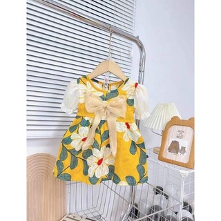 [MX Kids] Váy Lanh Lụa Phối Nơ Siêu Mát ( 9-16kg)