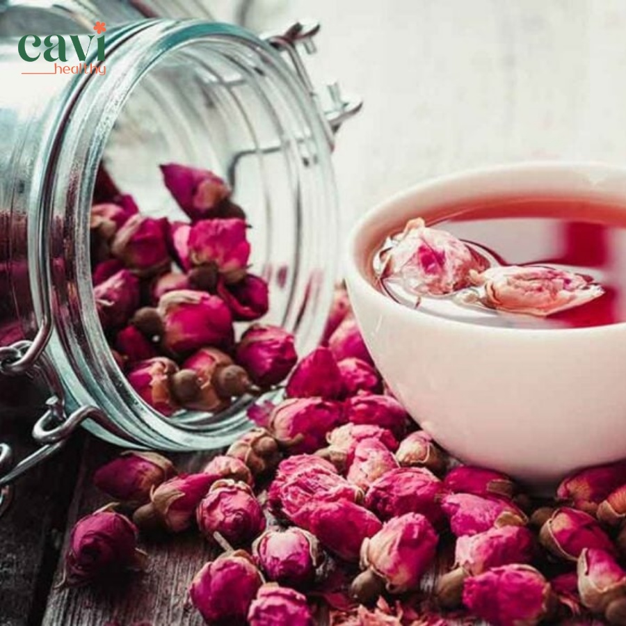Trà Hoa Hồng Đà Lạt sấy lạnh nguyên bông 100gr Cavi Healthy Đẹp Da, Giảm Stress, Thải Độc
