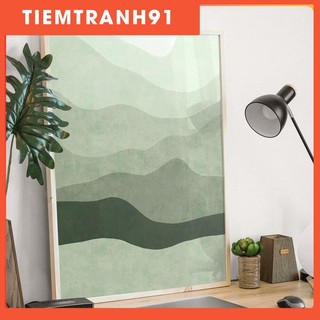 Tranh treo tường | Tranh trừu tượng - Green abstract mountain scenery, Mint line art, ombre waves poster