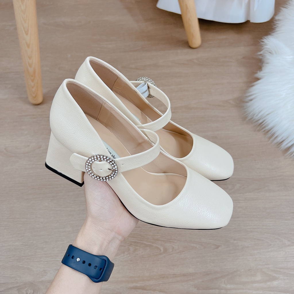 Giày Cao Gót Nữ 5 Phân Thiết Kế Khóa Đá Tròn Phong Cánh Lên Chân Tôn Dáng Chuẩn Fom Hàng Loại 1 Size 35 - 39