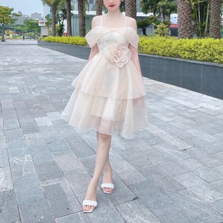 Váy công chúa 2 tầng eo đính hoa