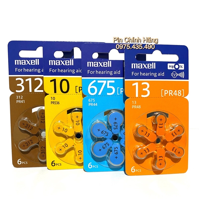 Pin Trợ Thính Maxell 675 PR44 / 13 Pr48 / 312 PR41 / 10 PR536 Chính Hãng 1 Vỉ 6 Viên