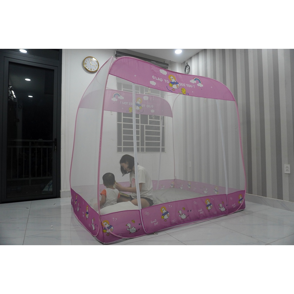 Mùng Chụp Đỉnh Vuông Cao Cấp Mộc Miên - 2 Cửa - Cao 1m75