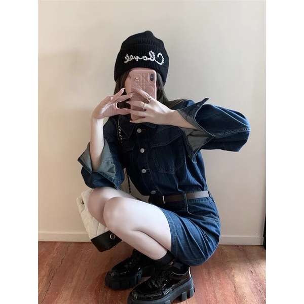 Váy denim thắt eo bigsize ulzzang ORDER kèm thắt lưng