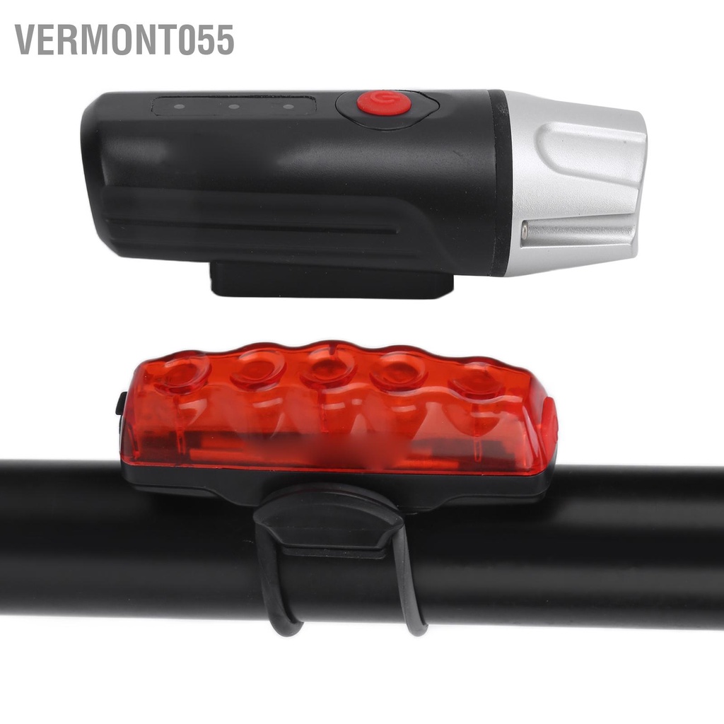 Có thể bán buôn Bộ đèn xe đạp siêu sáng có thể sạc lại USB Đèn pha phía trước và đèn hậu phía sau cho xe đạp đường núi vermont055 Hàng giao ngay