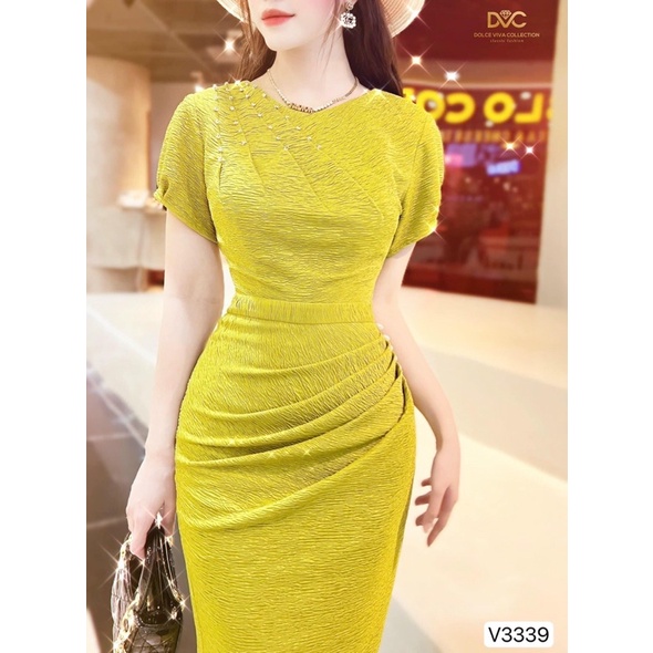 V3339 váy body màu xanh