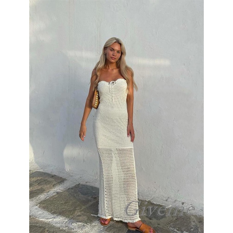 Đầm Dài Không Tay Hở Vai Thời Trang Mùa Hè Cho Nữ