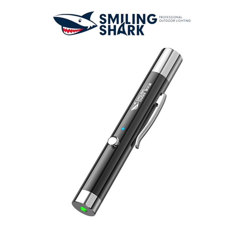 Smiling Shark Bút laser LED sạc USB ánh sáng xanh lá cây mini di động dạy mèo vui chơi tiện lợi
