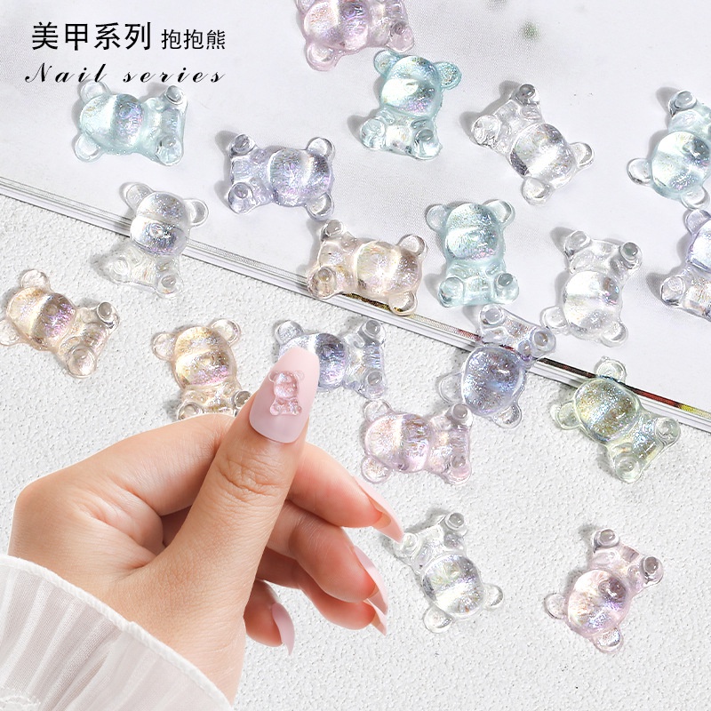 Miếng Dán Trang Trí Móng Tay Trong Suốt Hình Chú Gấu Dễ Thương DIY