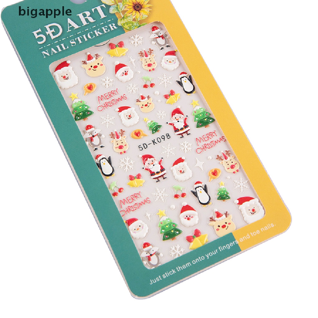 1 Tờ Sticker Dán Móng Họa Tiết Giáng Sinh 5D Dễ Thương Bắt Mắt