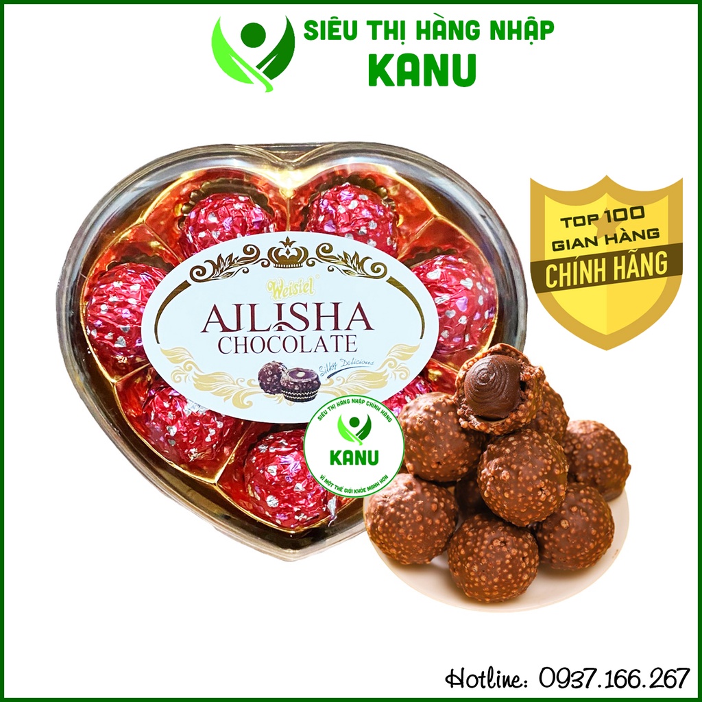 Hộp trái tim socola mix hạt phỉ Ailisha Weisiel HongKong 84g thích hợp làm quà tặng Valetine, 8/3