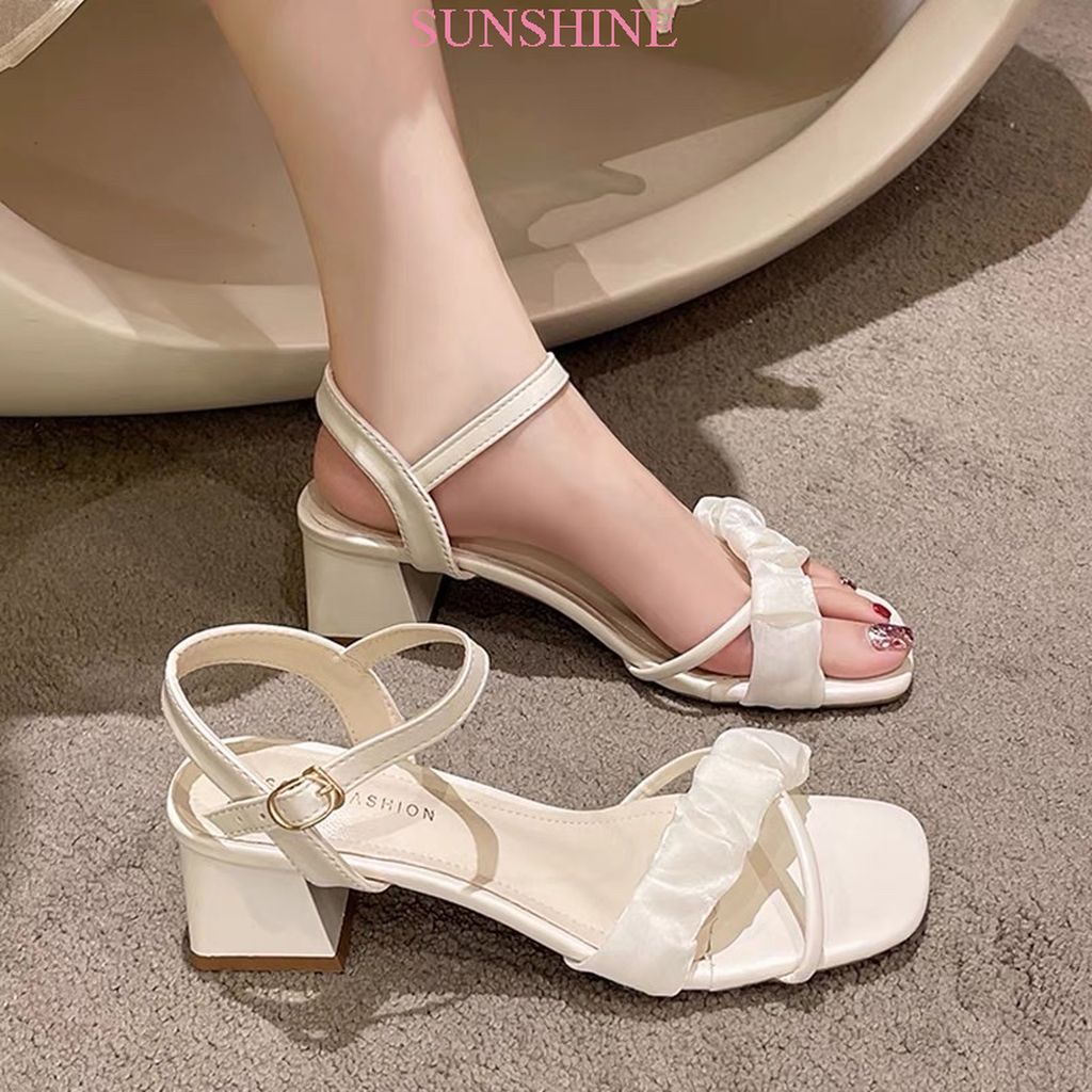 GIÀY SANDAL CAO GÓT S70 NỮ ĐÊ VUÔNG 5P MÀU ĐEN, TRẮNG SANG CHẢNH, QUÝ PHÁI