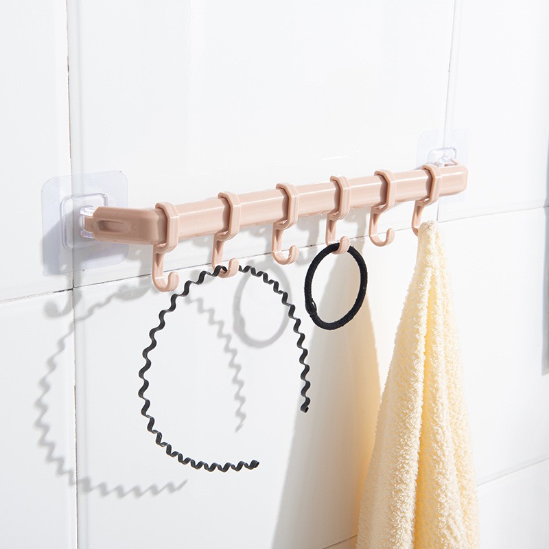 Thanh treo đồ 6 móc bằng nhựa Dán Tường Nhà Tắm,Nhà bếp, Tủ Quần Áo không cần khoan đục Siêu Chắc TN004
