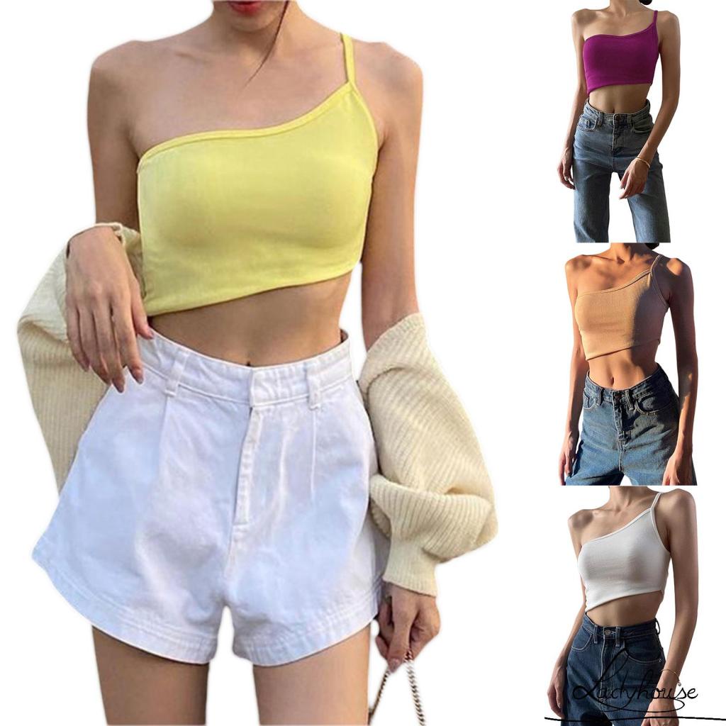 Áo Croptop Hai Dây Màu Trơn Thời Trang Mùa Hè Cho Nữ