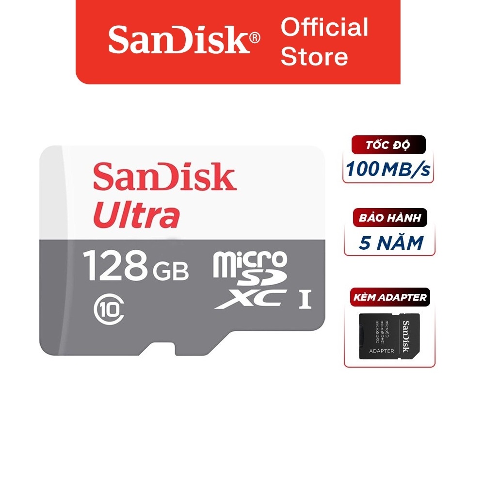 Thẻ nhớ micro SDXC Sandisk 128GB upto 100MB/s 533X Ultra UHS-I + Adapter