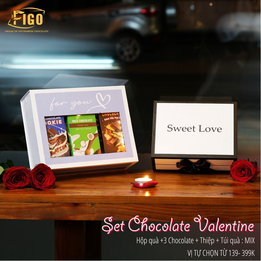 [HOẢ TỐC ] Set Hộp quà Socola valentine 3 hộp Milk Chocolate 50g FIGO, quà tặng valentine 2023