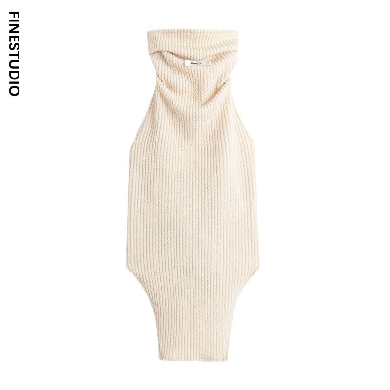 Áo Dệt Kim Không Tay Cổ Cao Màu Sắc Đơn Giản Thoải Mái Dành Cho Nữ