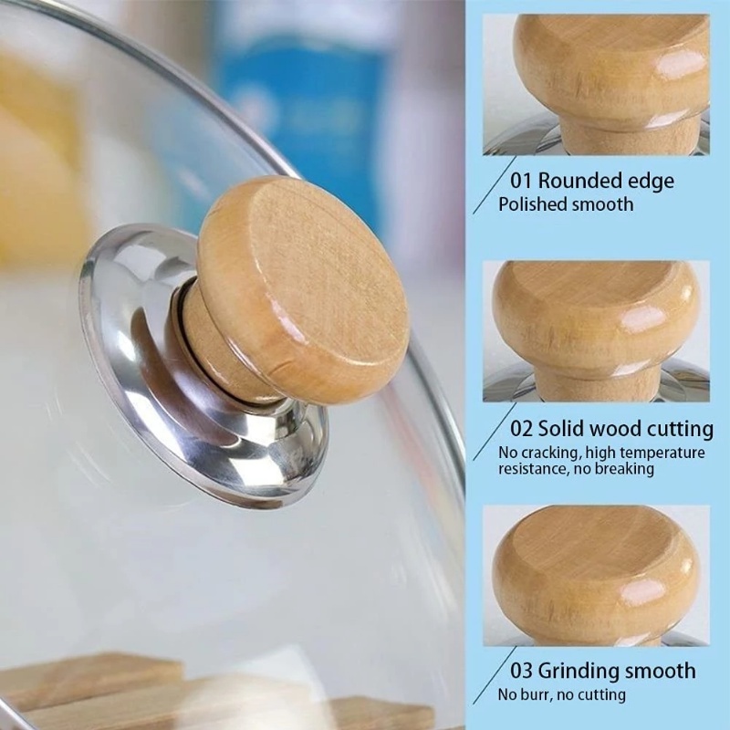 Dụng Cụ Nhấc Nắp Nồi Bằng Thép Không Gỉ Với Tay Cầm Bằng Gỗ Chống Bỏng Tiện Dụng